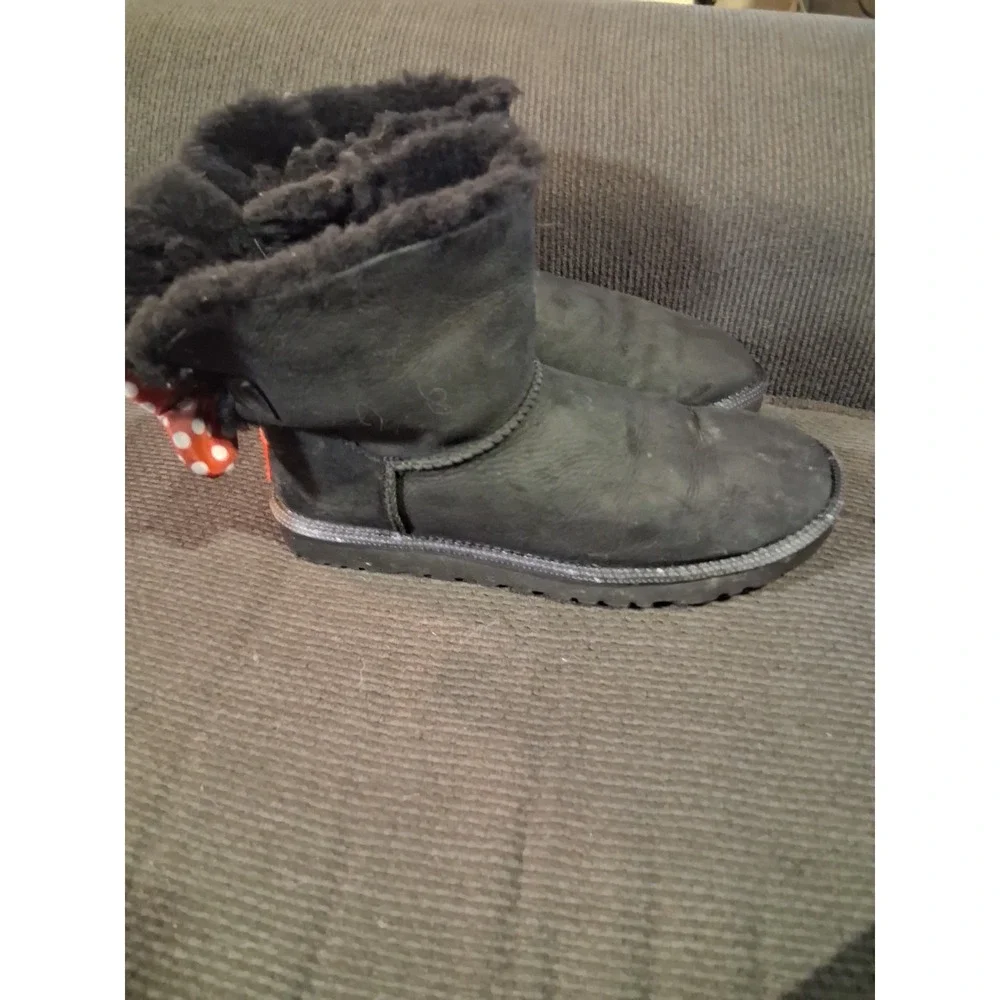 UGG X Disney Black Sheepskin Suede Mini‎ Bailey Bow II Boots 9